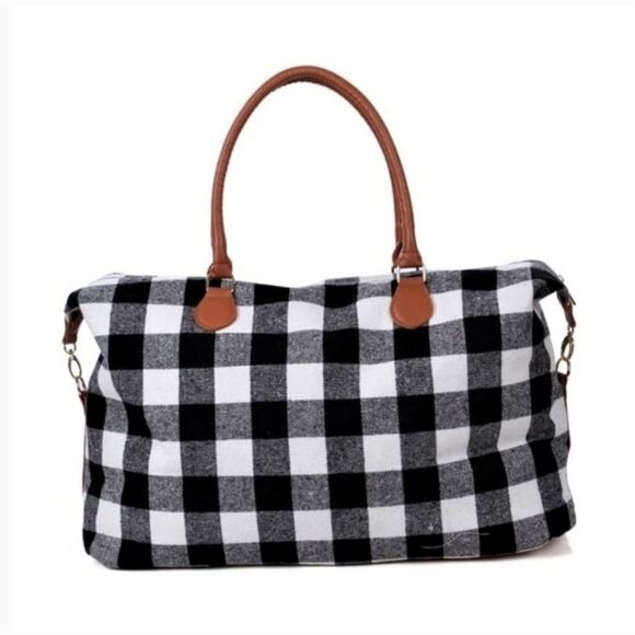 RED AND WHITE !! - BUFFALO PLAID WEEKEND BAG - Picture 3 of 6